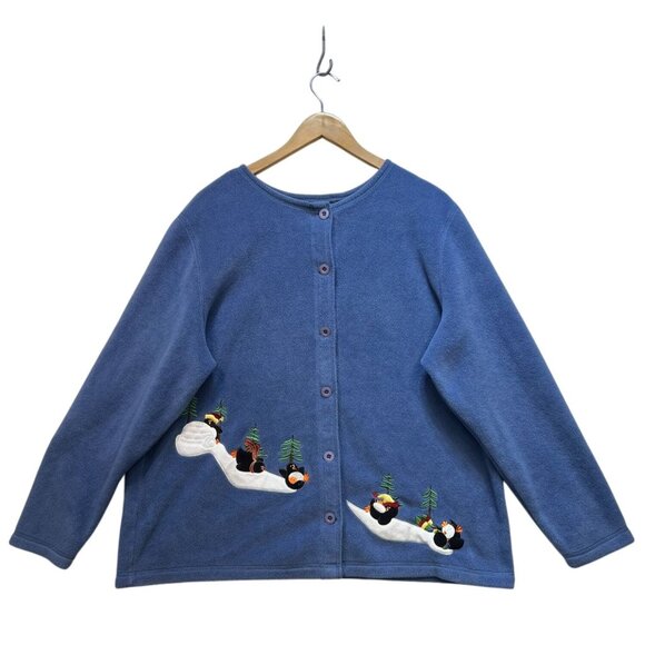 Croft & Barrow C&B Sport Womens Cardigan Sweater Sze 1X Blue Fleece Button Up - Picture 1 of 12